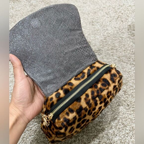 Leopard Print Handmade Real Hair-on Horsehide Fold Over Flap Bag/Crossbody - Picture 15 of 16